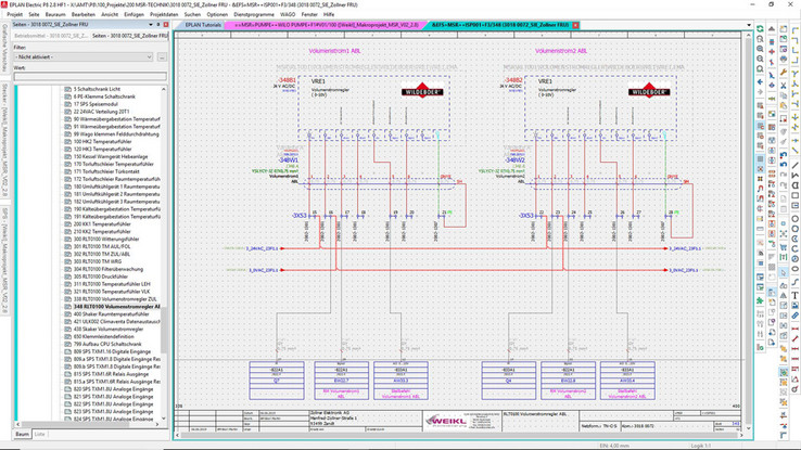 Designers begin their task using EPLAN Preplanning and select functions and modules that relate to each other. The schematic (in EPLAN Electric P8) is then created largely automatically: 